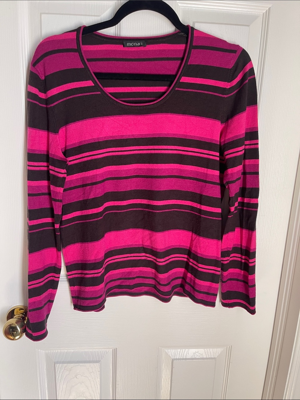 Monari Scoop Neck Striped Sweater in Hot Pink & Black